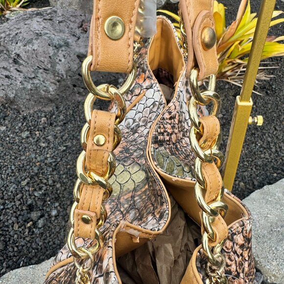 Sharif 1827 Snakeskin Print Shoulder Bag Embossed Vegan Leather NWT with Flaws - Picture 4 of 15